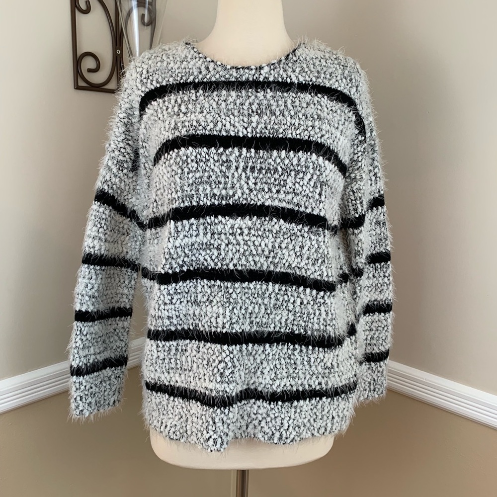 Calvin Klein Plush Eyelash Striped Fuzzy Sweater